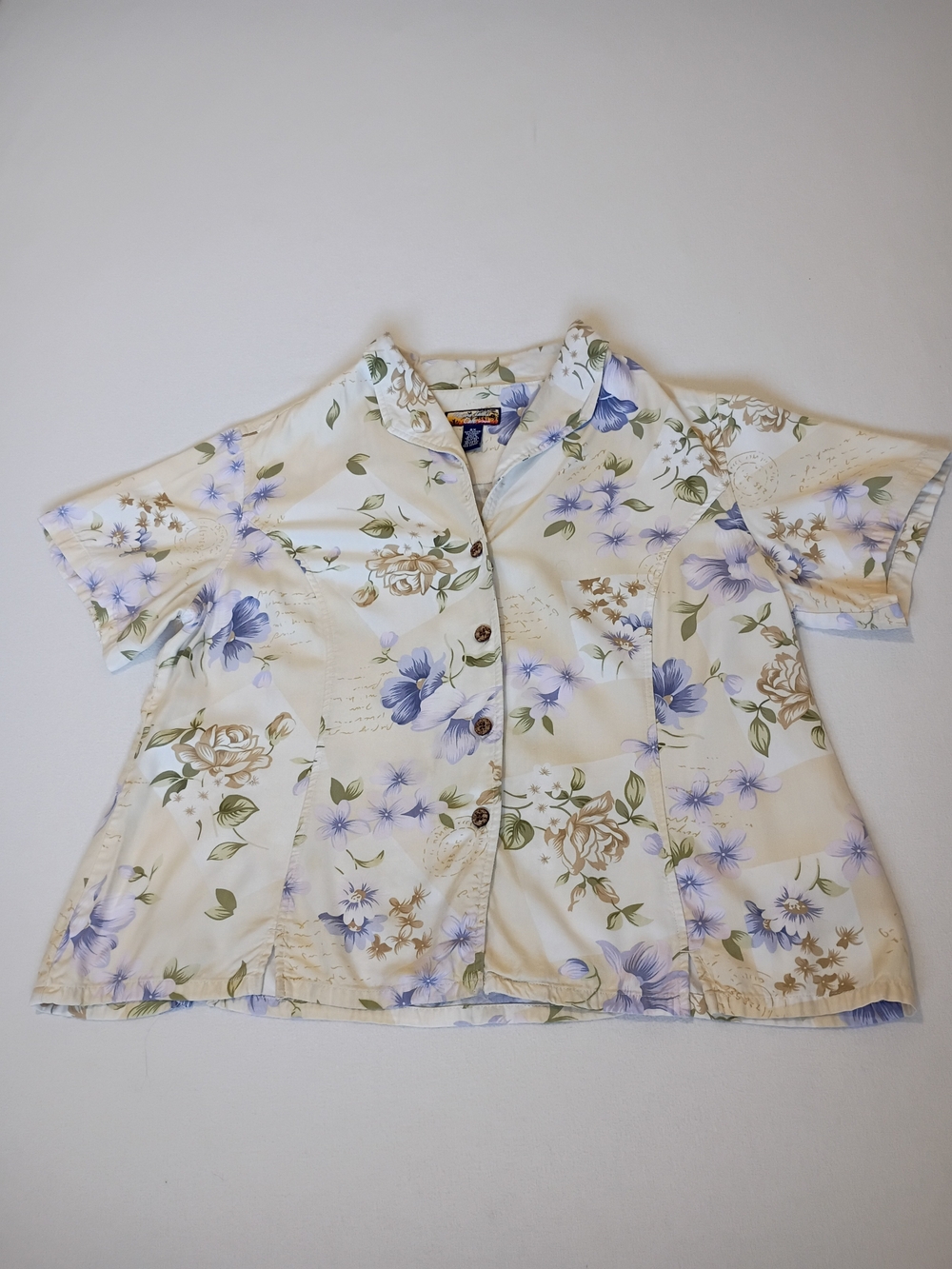 Havana Jack's Cafe Woman Vintage Floral Button Up Shirt 2X Rayon Camp Blouse